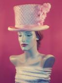 Pink and White top hat with floral embellishment
